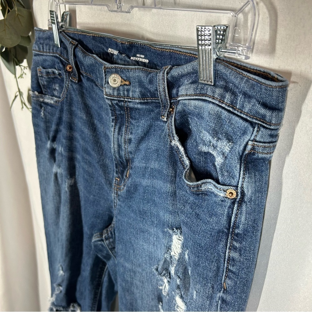 Old Navy | Mid Rise Boyfriend Jeans Distressed Blue Denim Women’s Size 12 - Picture 5 of 13